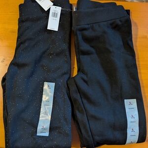 Black Sparkle and Solid Black Leggings - Pair of L